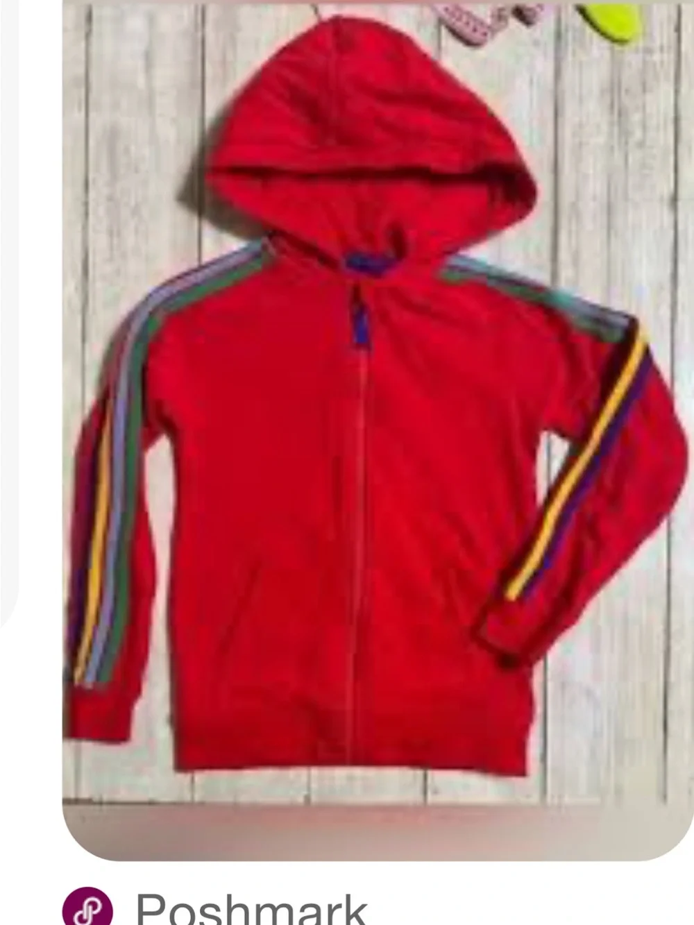 Mini Boden Cotton Red Kids' Zip-Up Hoodie with Sleeve Stripes